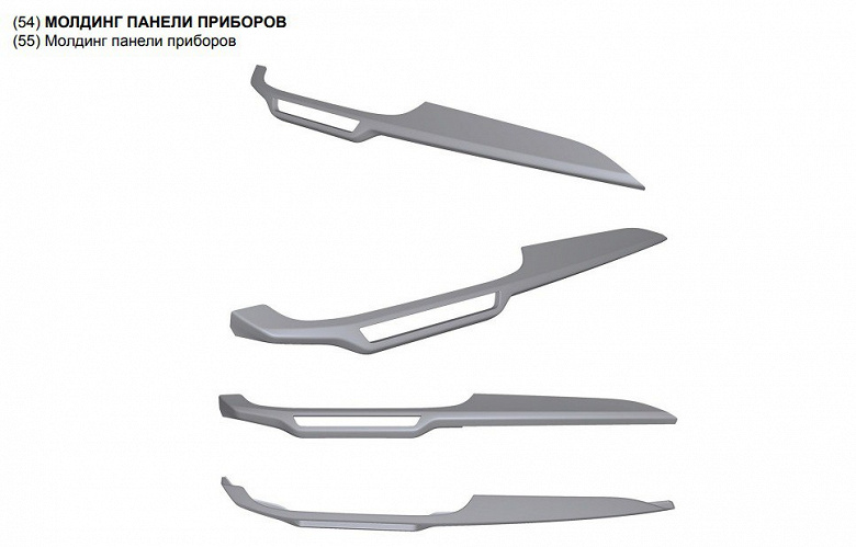 На патентных изображениях показаны отделка задних дверей и молдинг торпедо Lada Iskra