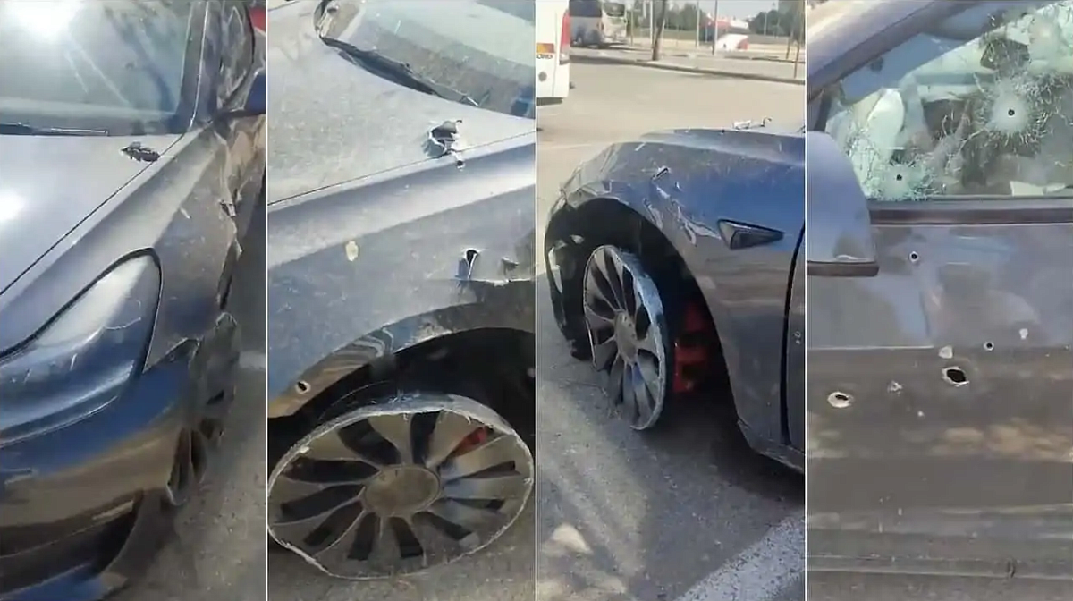 Израильский водитель спасается от обстрела ХАМАС с помощью Tesla Model 3